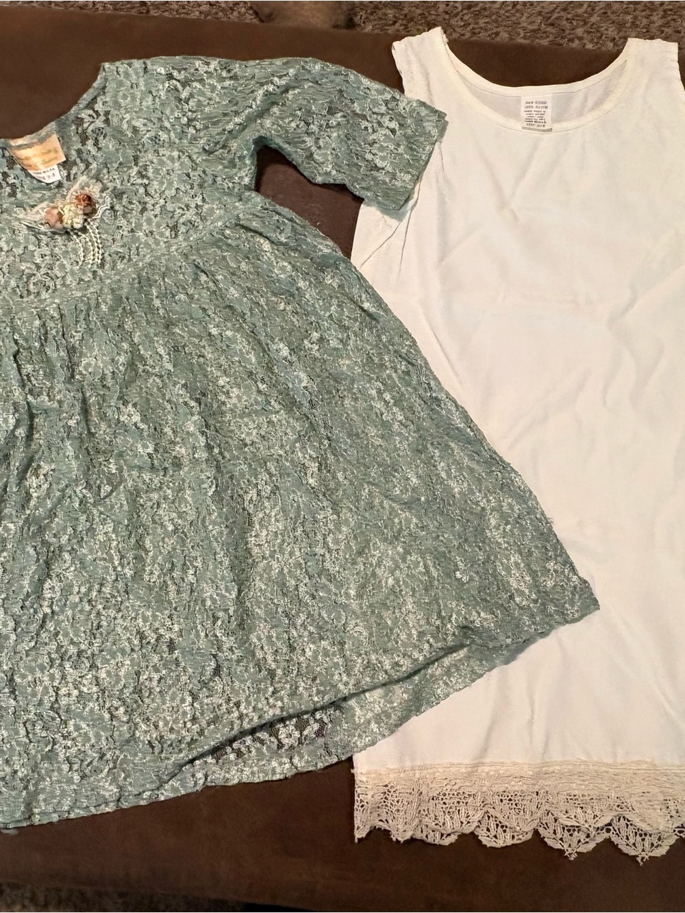 Girls' Mint Lace Overlay Dress with Cream Slip